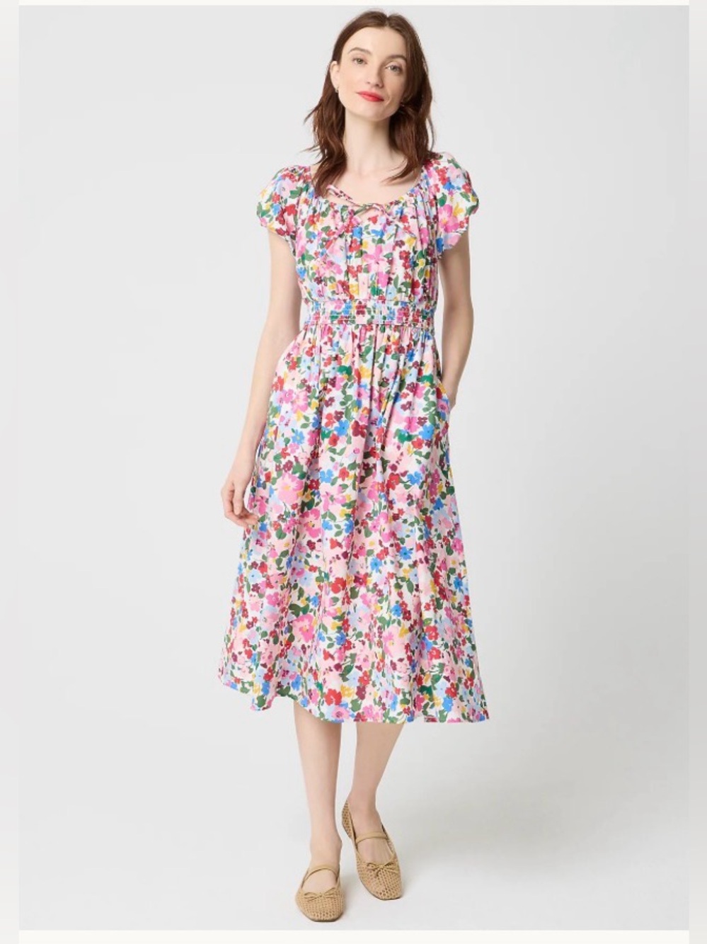 JCrew floral smocked-waist midi dress